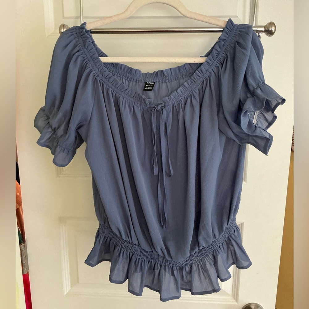SHEIN Women's Blue Off-Shoulder Top